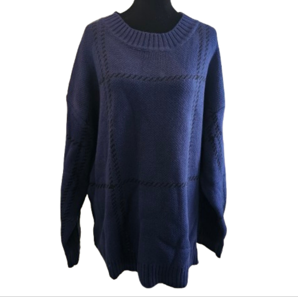 Calvaya Plus Size Women Casual Plaid Pattern Drop Shoulder Sweater  NWOT